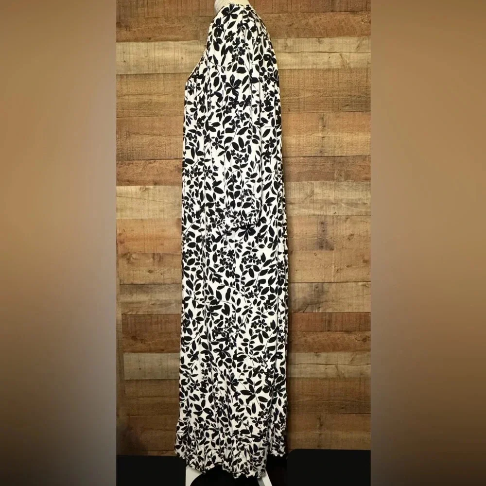 🌻 MNG Black & White Floral Midi Peasant Dress* Women’s size 6 Cottagecore - Picture 3 of 16